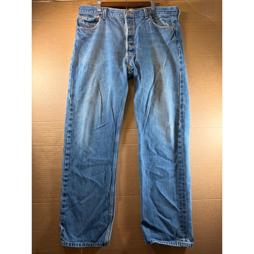 Levis 501 Original Jeans Mens 36x29.5 Blue Straight Leg Button Fly Cotton Denim